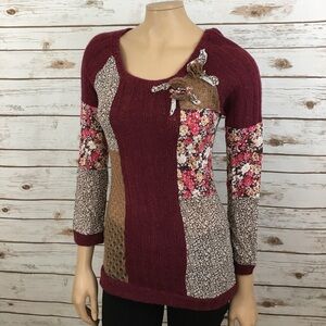 Lulumari Burgundy and Floral Patchwork Sweater